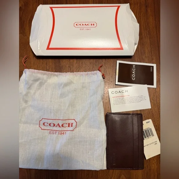 Coach Brown Leather Card Holder Money Clip-FS4665 - Picture 2 of 6